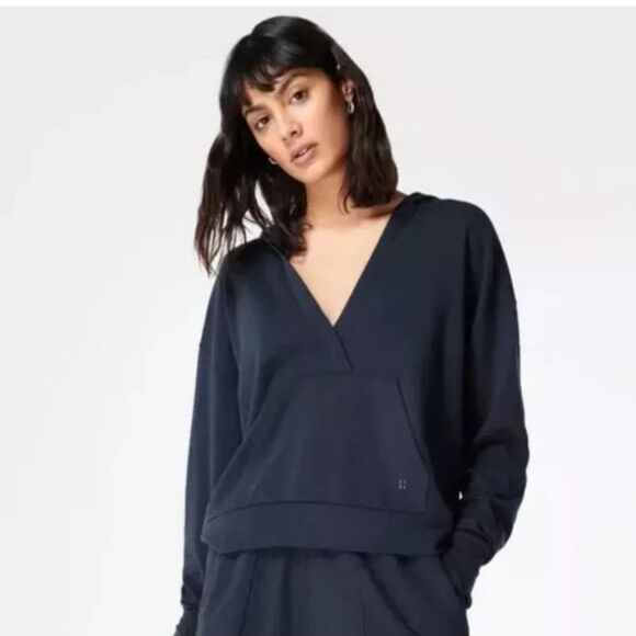 Sweaty Betty hoodie large size 12 sweatshirt  top long sleeve blue pocket Active - Picture 1 of 14